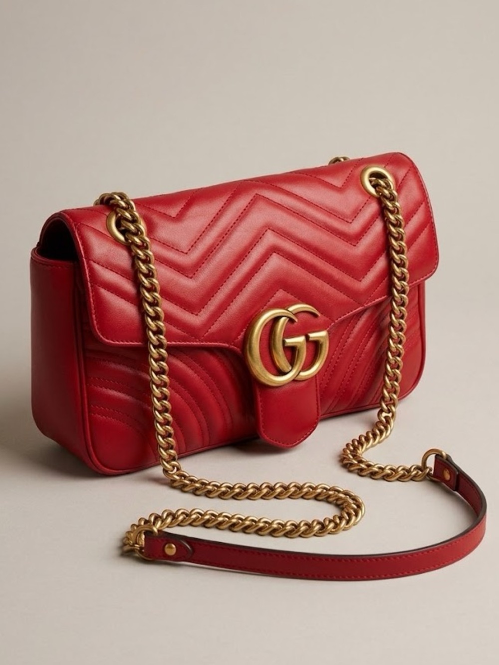 Gucci GG Marmont Small Shoulder Bag | Red With Gold Hardware